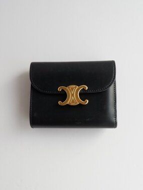 Authentic Preowned Celine Black Leather Triomphe Bi-Fold Wallet